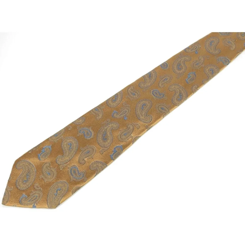 Altea Milano Light Copper Brown Blue Paisley 100% Silk Necktie Hand Made Italy